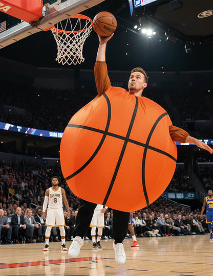 Mise en situation de dunk du déguisement ballon de basket gonflable