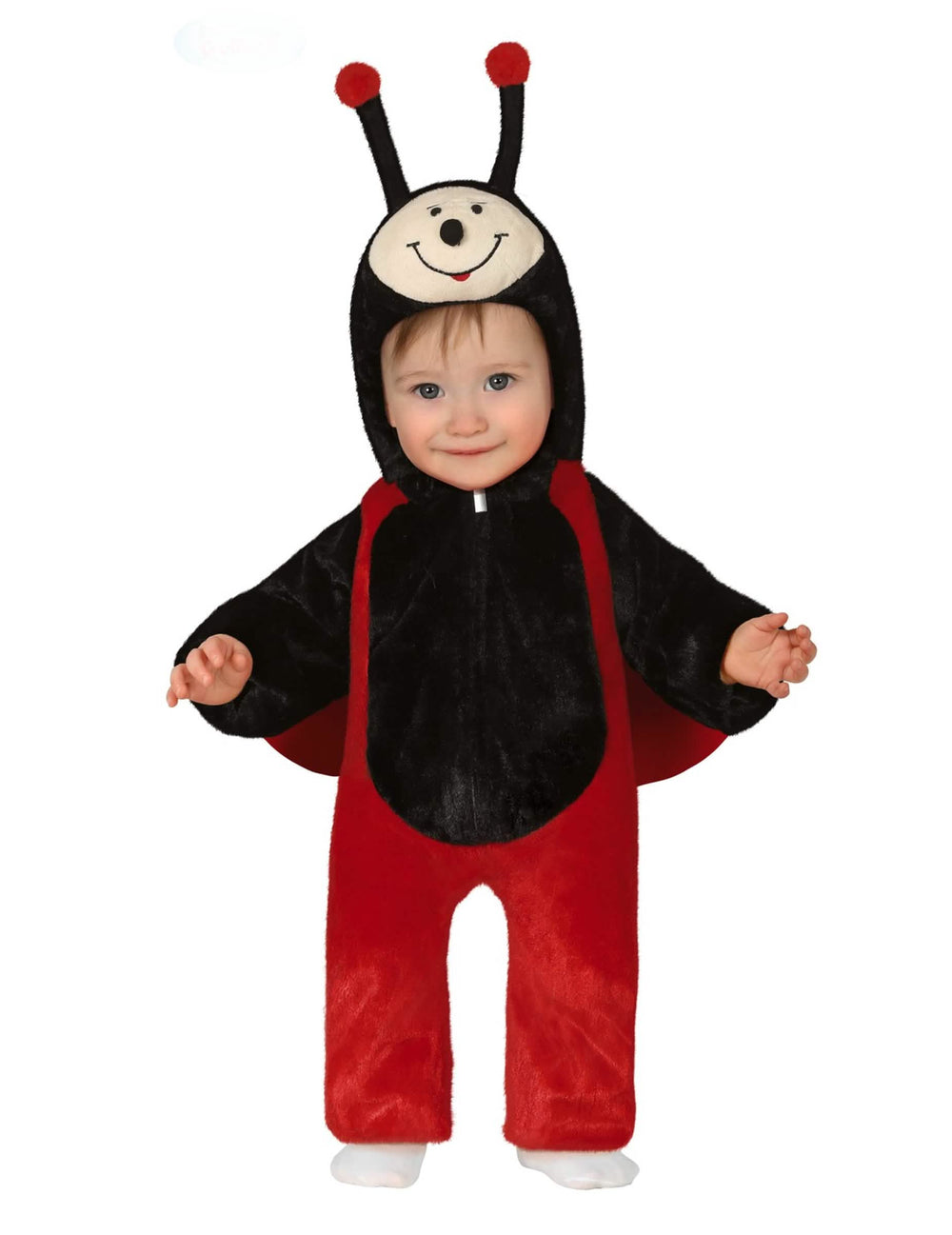 Déguisement de coccinelle pour bébé rouge et noir en peluche avec capuche à antennes