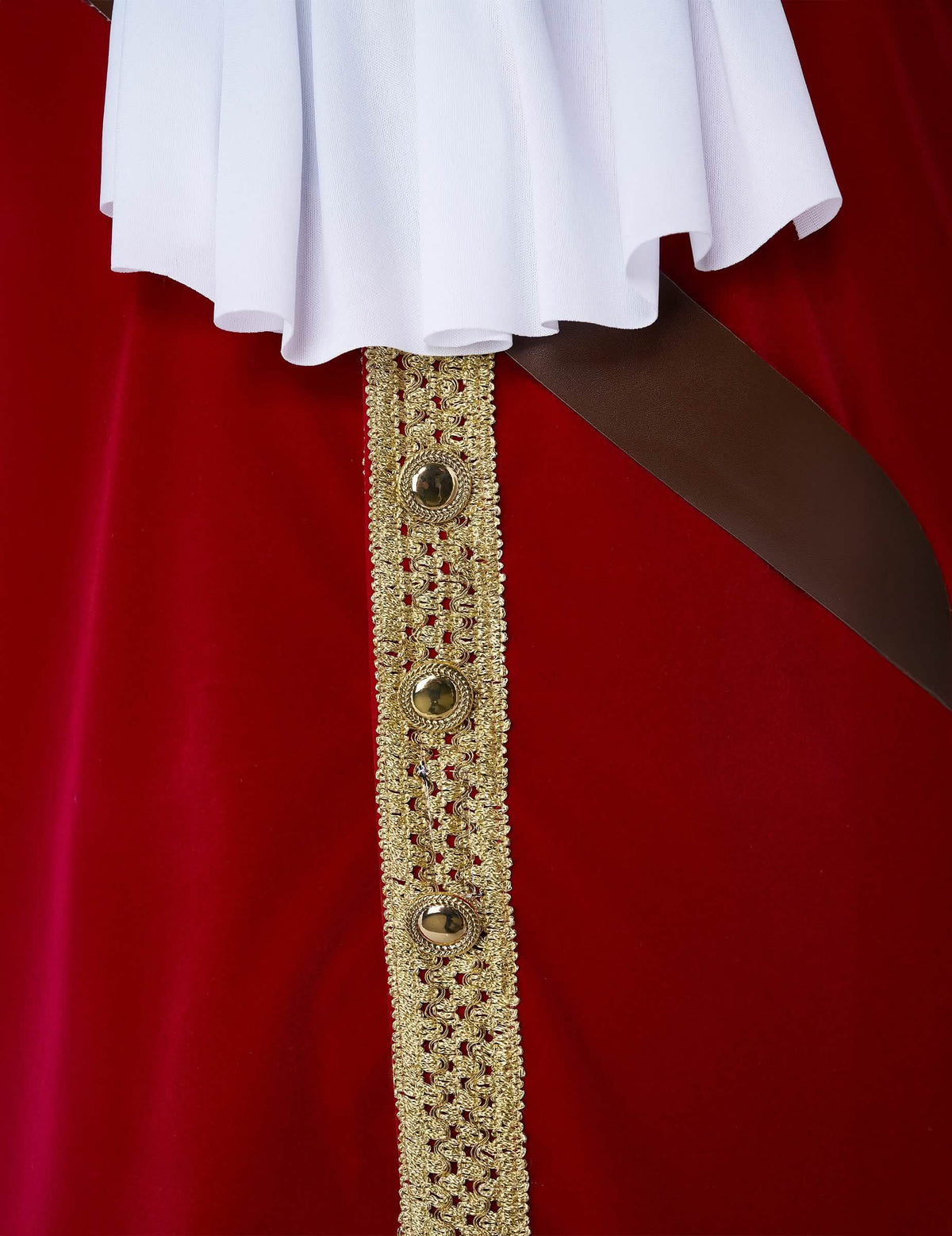 Détail du jabot et des galons dorés du déguisement de capitaine pirate à crochet luxe