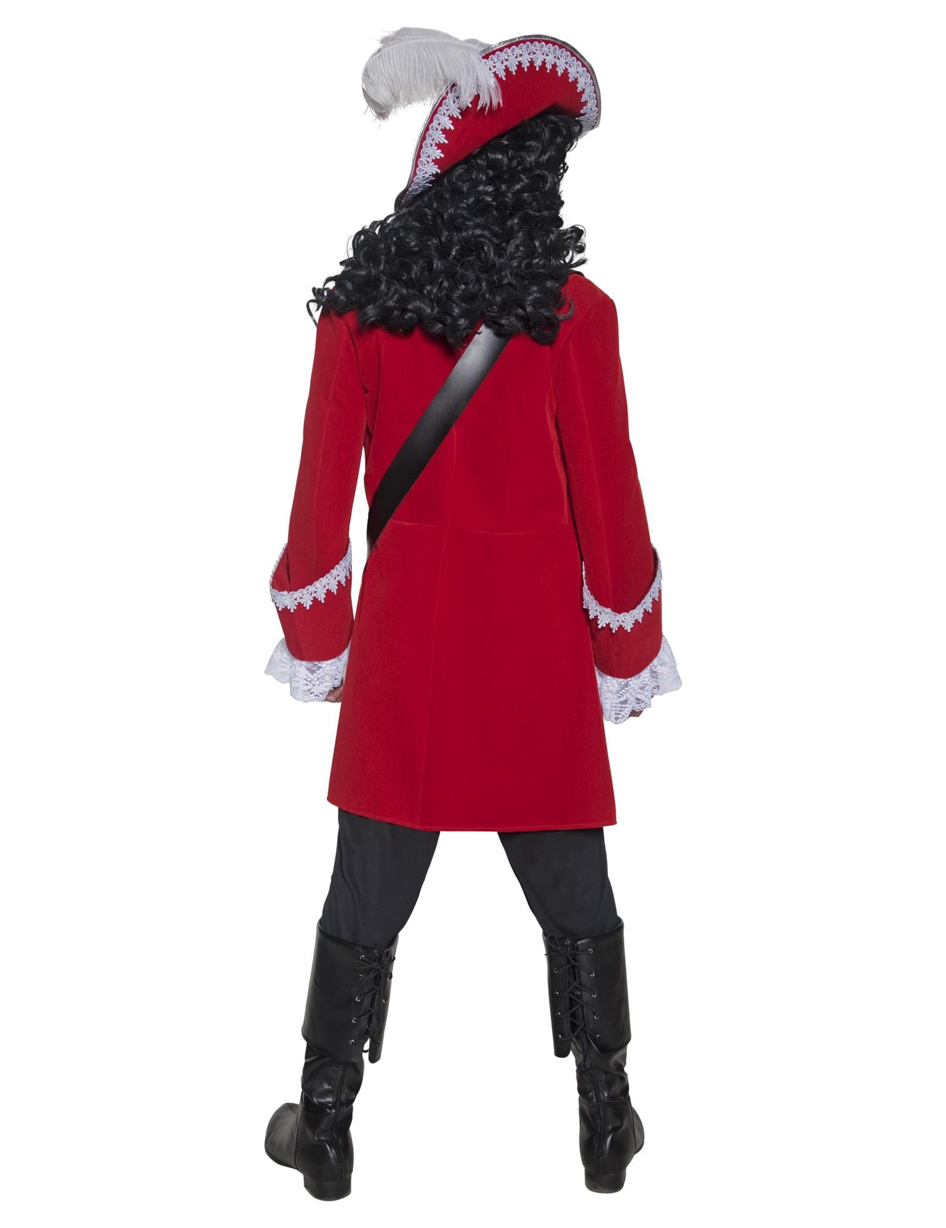 Vue de dos du déguisement capitaine pirate pour homme rouge luxe