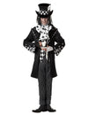 Déguisement de chapelier fou pour homme noir et blanc avec chapeau haut-de-forme