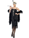 Déguisement charleston pour femme noir chic avec boa et bandeau à plume