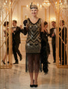 Déguisement Charleston pour femme noir et doré à sequins luxe