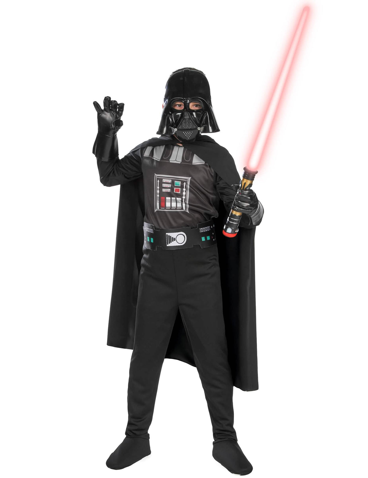 Sabre laser rouge tenu en main du déguisement classique Dark Vador pour garçon