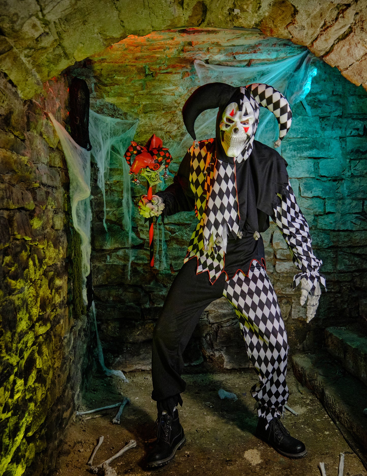 Déguisement clown Arlequin d'Halloween homme noir