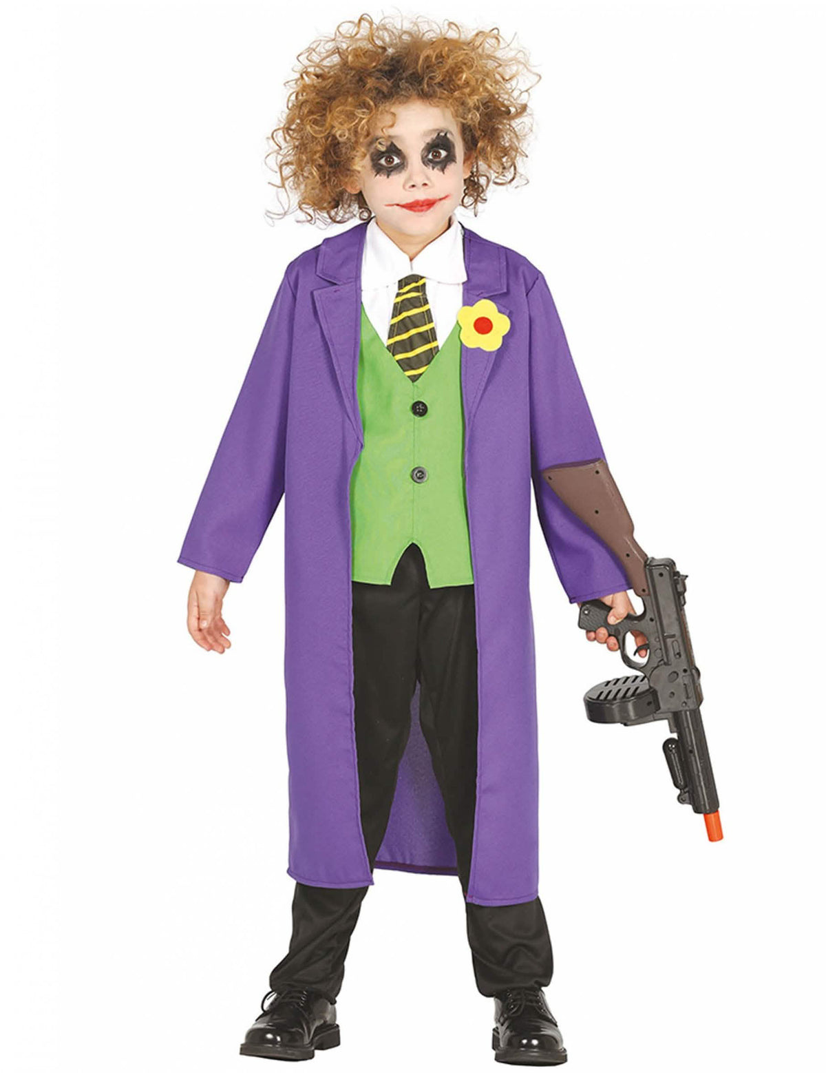 Déguisement clown joker fou pour enfant violet et vert avec veste longue
