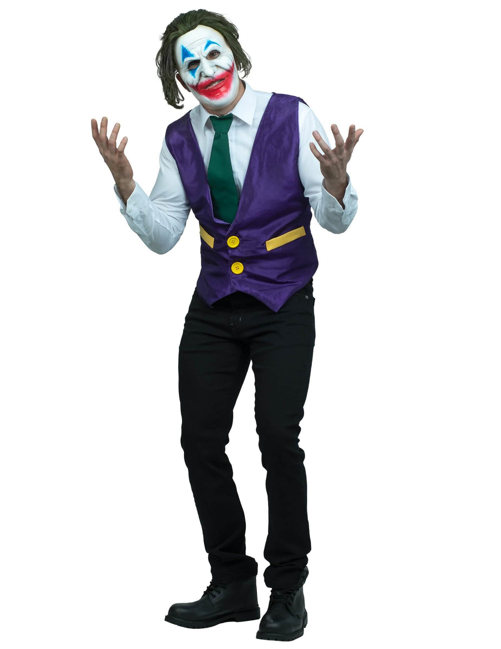 Clownkostuum met engelenlach voor volwassenen, paars en groen