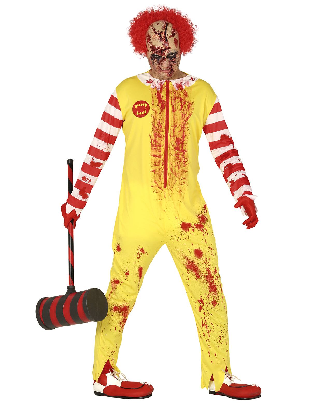 Déguisement de clown zombie pour adulte rouge et jaune ensanglanté