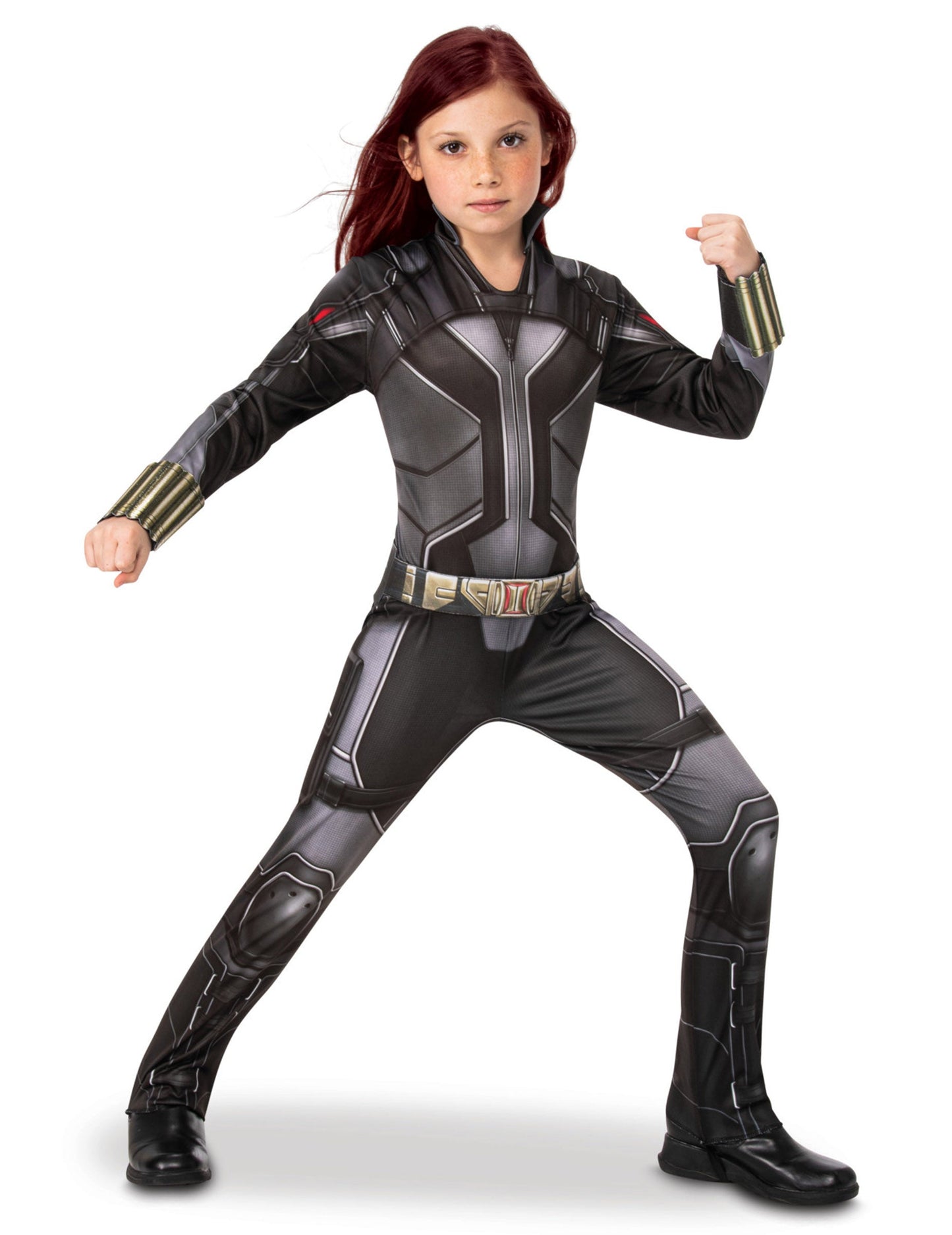 Vue de face de la tenue Black Widow du déguisement de couple Captain America et Black Widow