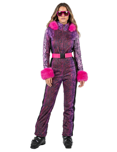 Skipak verkleedpak met paarse slangenprint voor dames