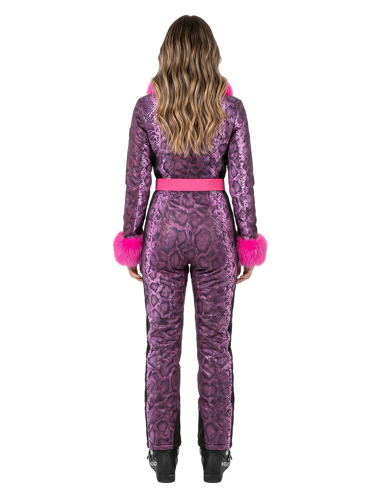 Déguisement combinaison de ski imprimé serpent violet femme
