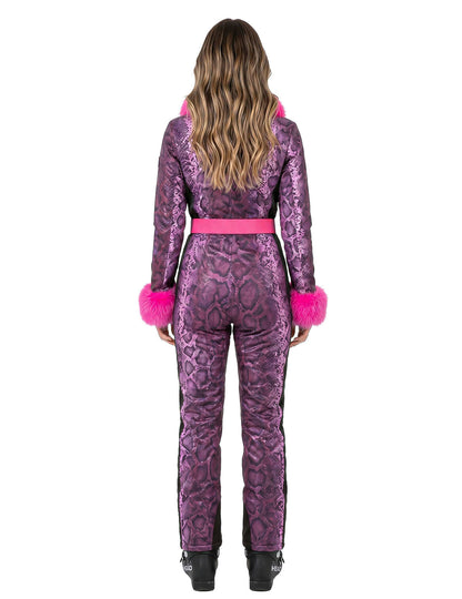 Déguisement combinaison de ski imprimé serpent violet femme