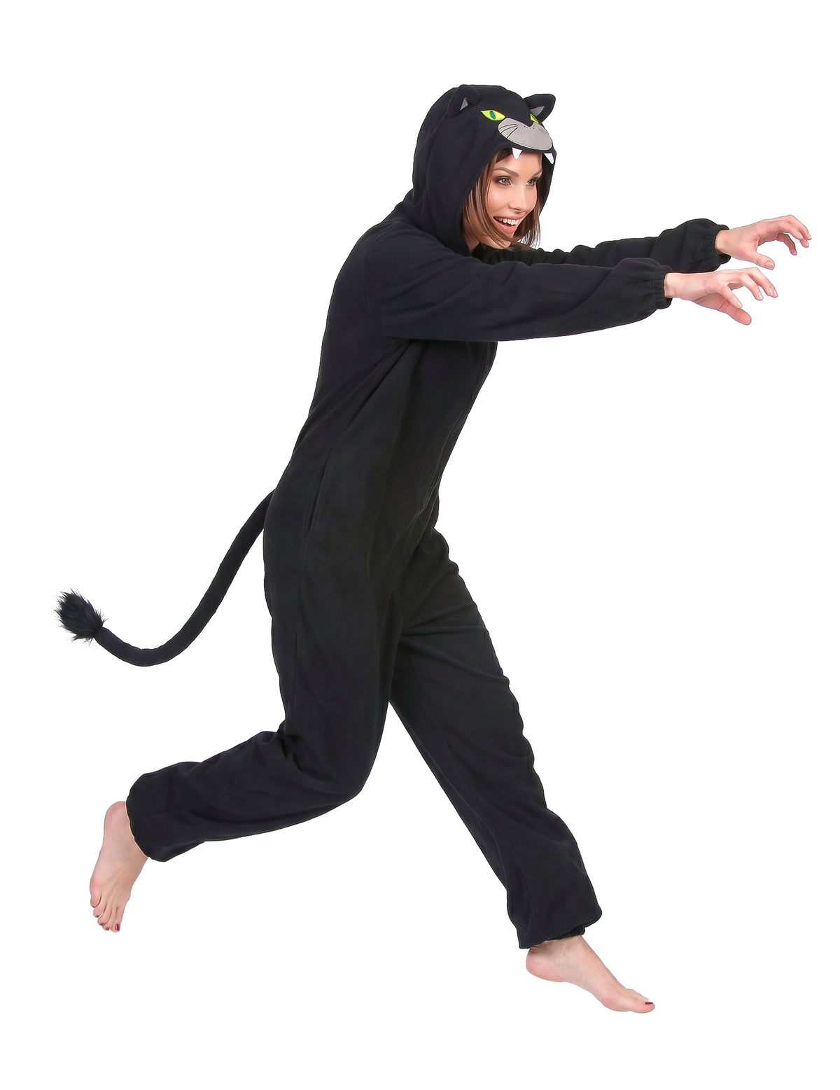Zwarte panter kostuum met capuchon voor vrouwen