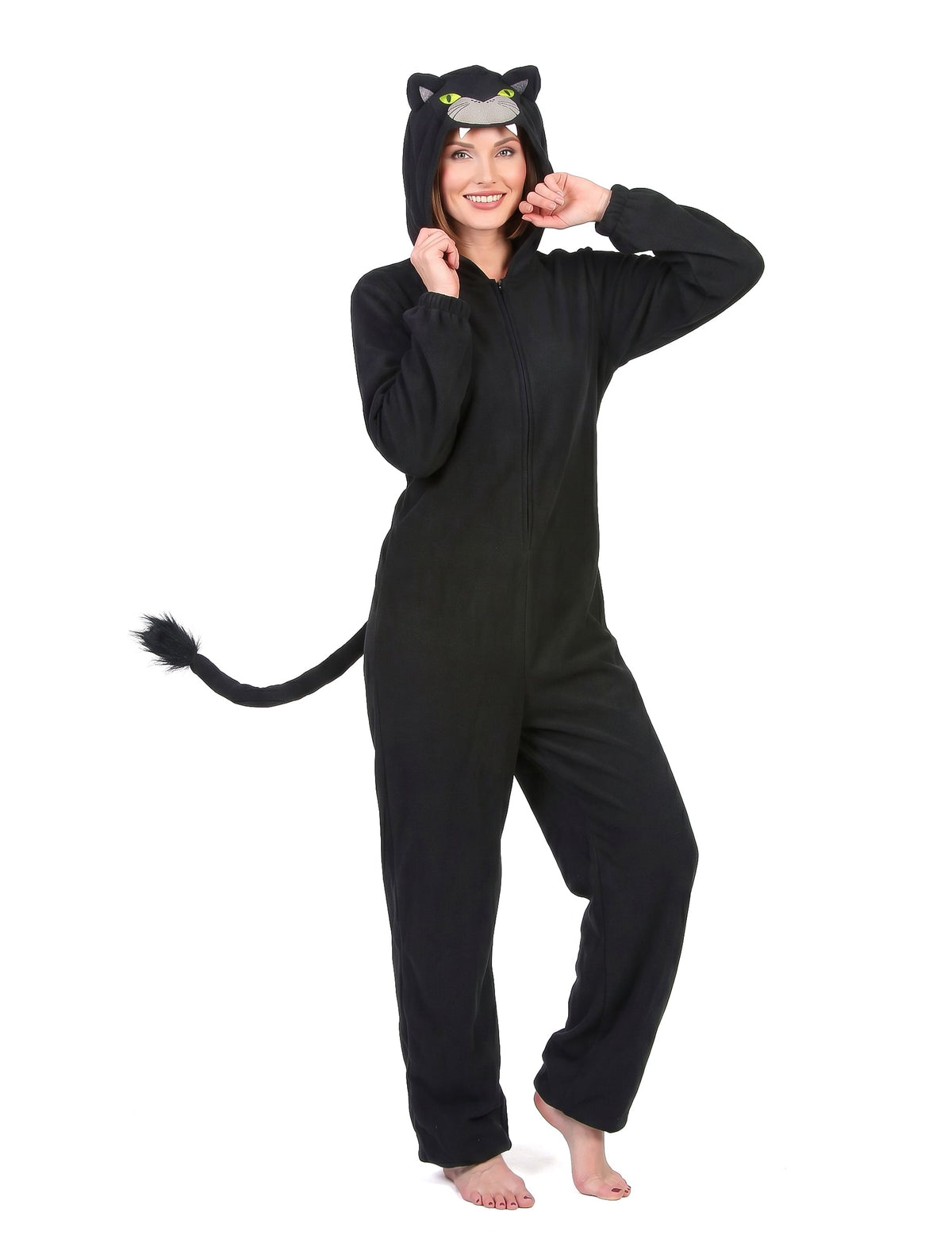 Zwarte panter kostuum met capuchon voor vrouwen