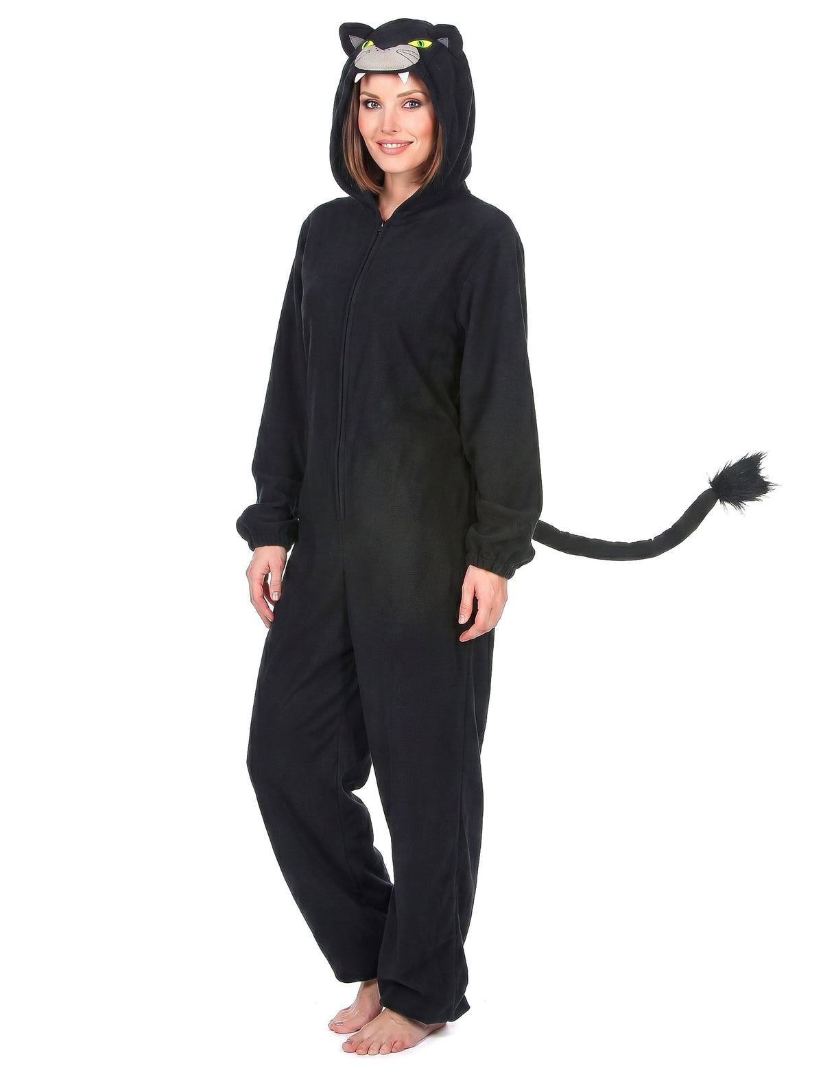 Zwarte panter kostuum met capuchon voor vrouwen