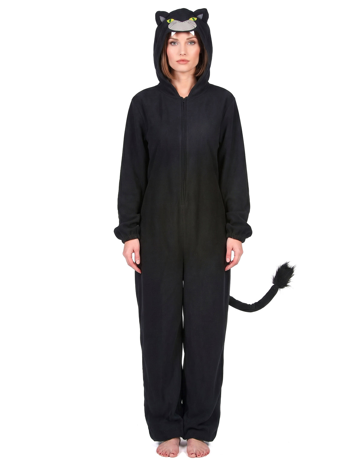 Zwarte panter kostuum met capuchon voor vrouwen