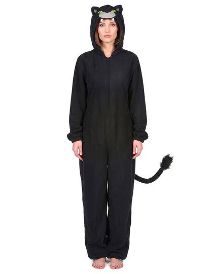 Zwarte panter kostuum met capuchon voor vrouwen