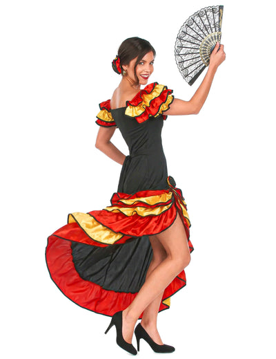 Driekleurig flamenco danseres kostuum voor dames