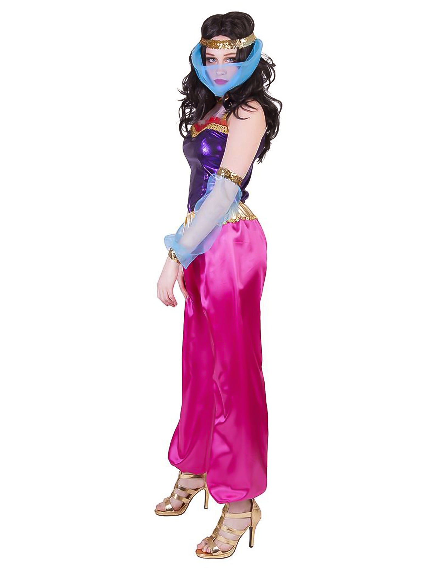 Vue de profil du déguisement de danseuse orientale avec coiffe