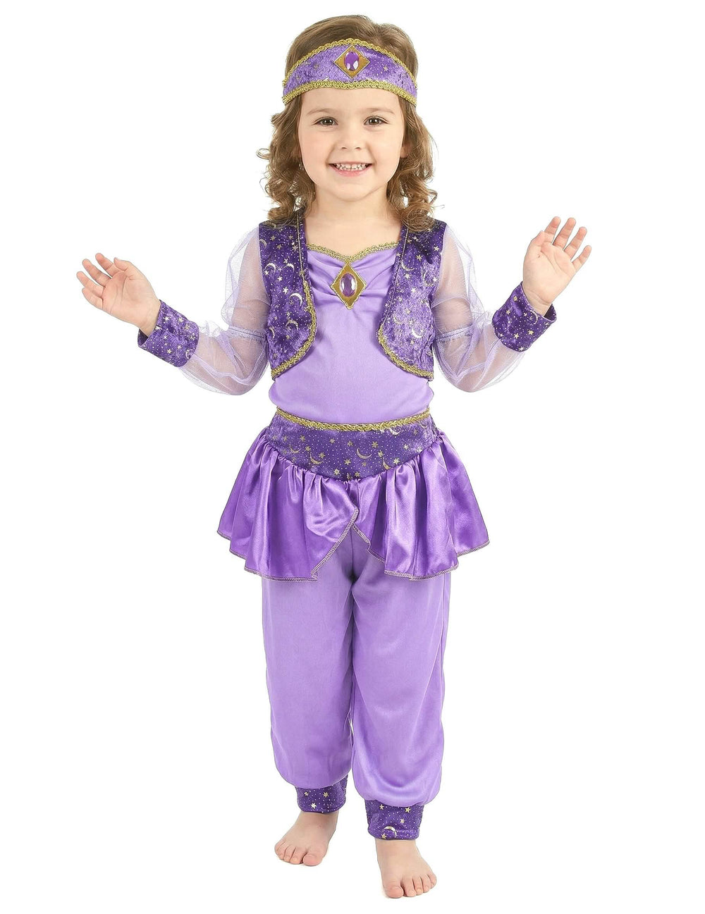 Déguisement de danseuse orientale pour fille violet avec bandeau et dorures