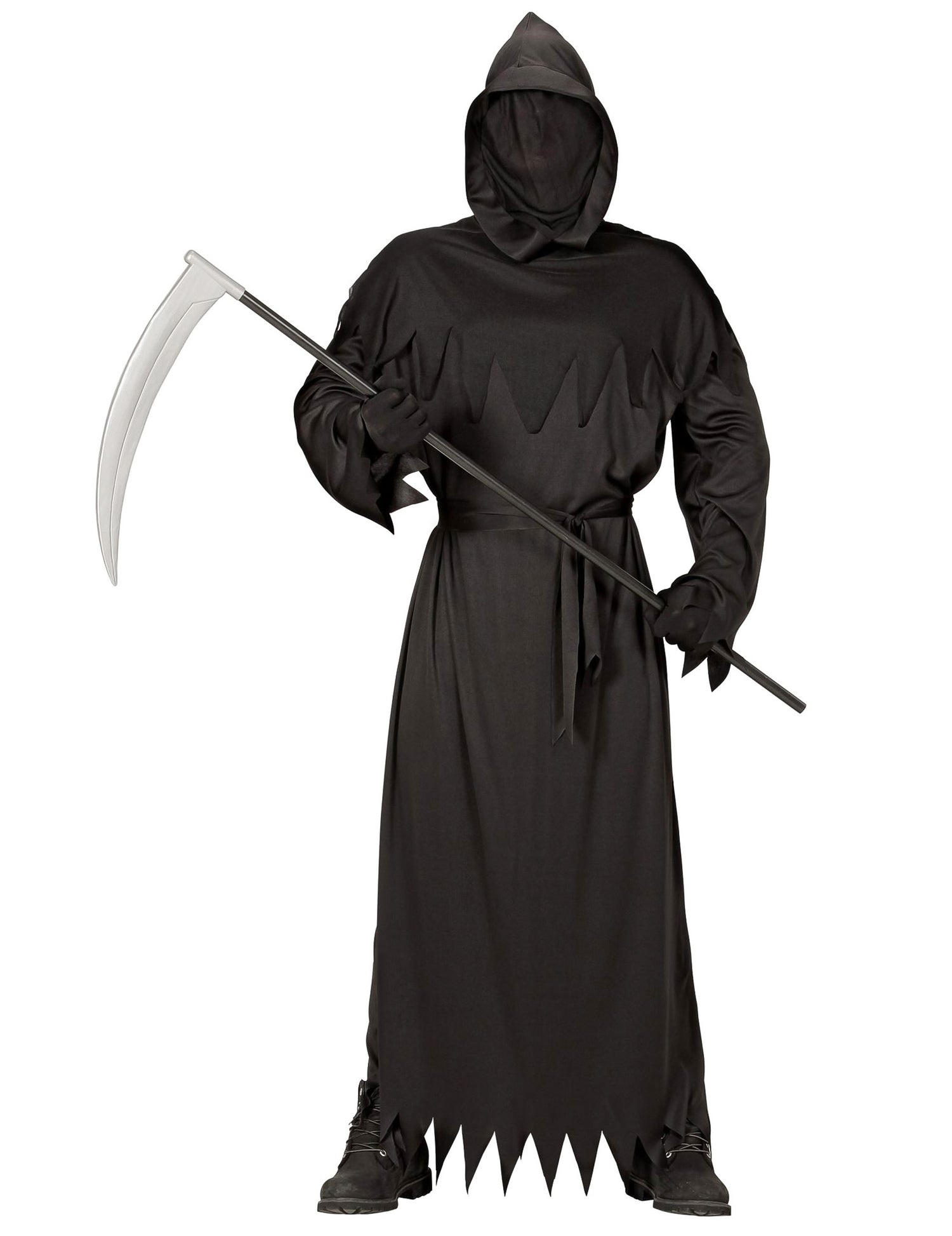 Déguisement de la mort pour homme noir avec capuche et faux