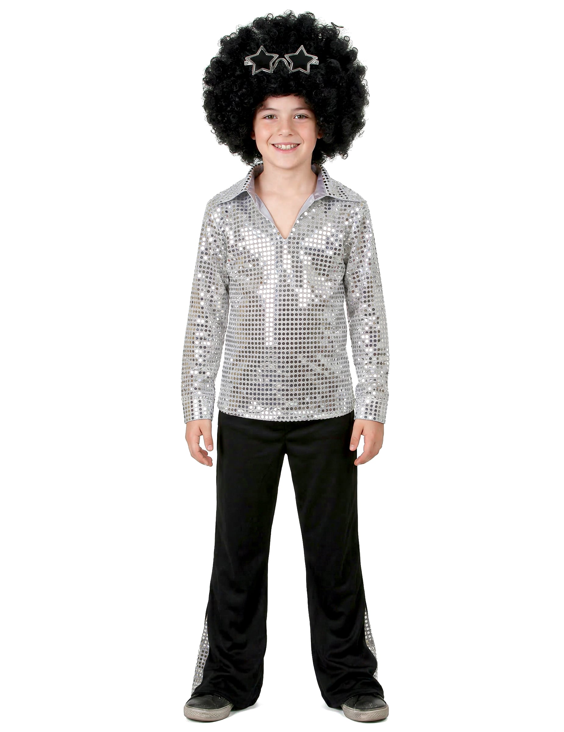 Vue d'ensemble du déguisement disco pour garçon argent à sequins
