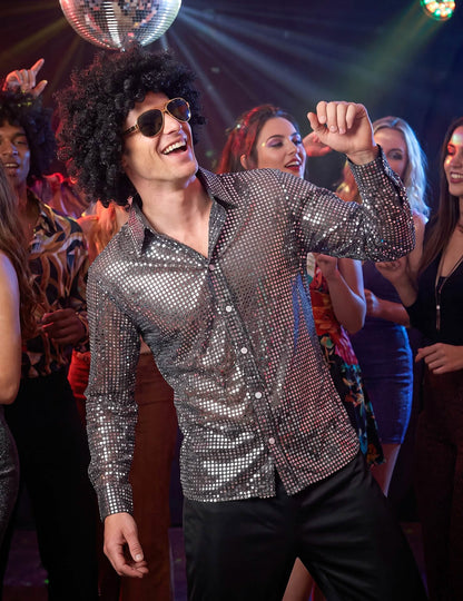 Déguisement disco argenté homme
