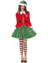 Déguisement elfe de Noël pour femme rouge et vert avec bonnet et leggings rayés