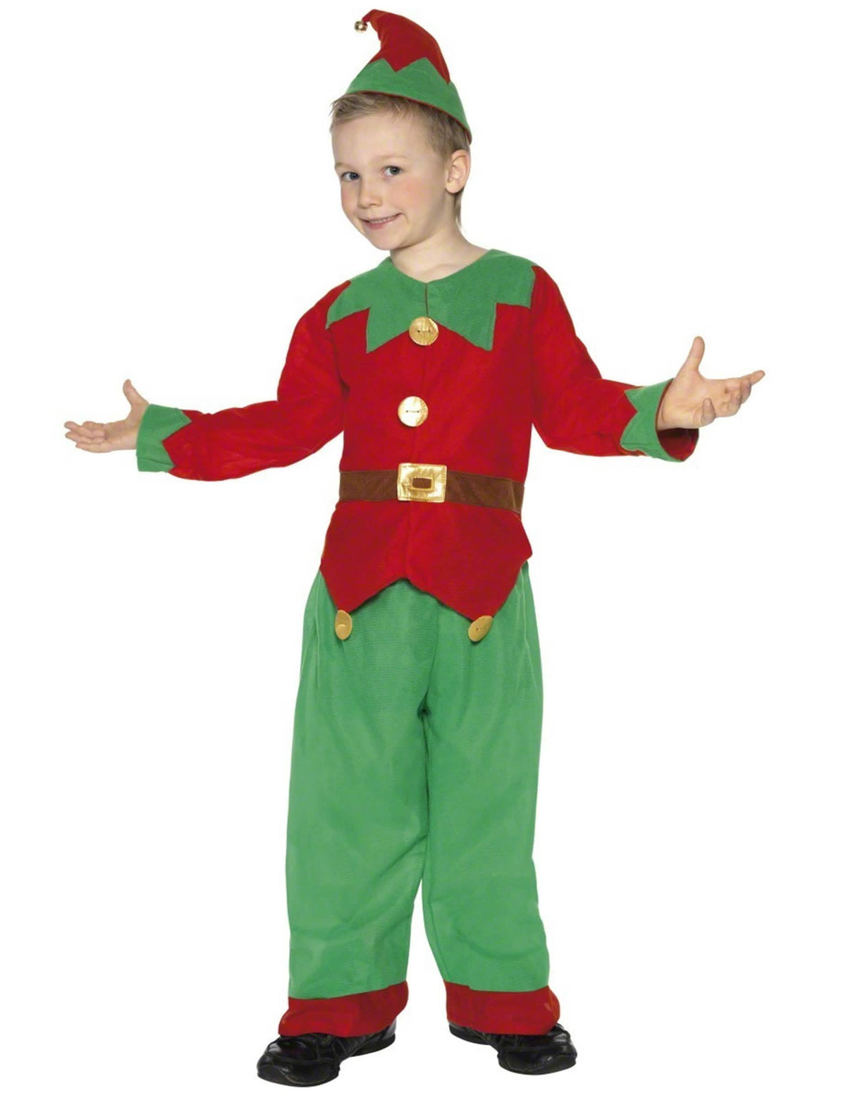 Déguisement d'elfe de Noël pour garçon rouge et vert avec bonnet
