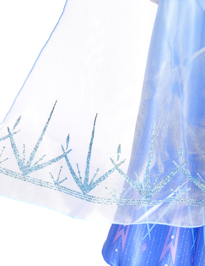 Détail du bas du voile avec motifs pailletés du déguisement Elsa Reine des Neiges 2 deluxe