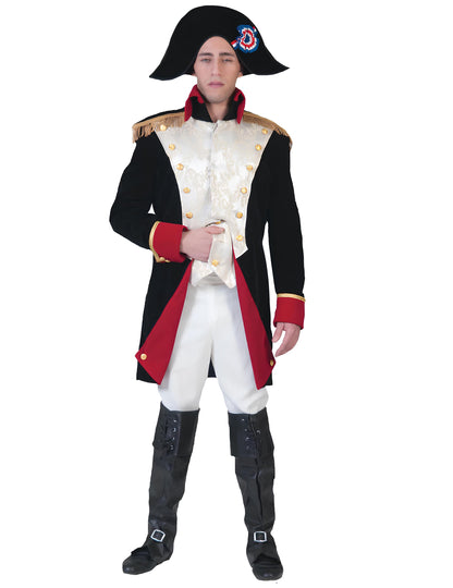 Déguisement d'empereur luxe pour homme noir rouge et blanc avec bicorne