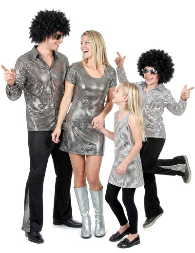 Zilverkleurig disco familie kostuum