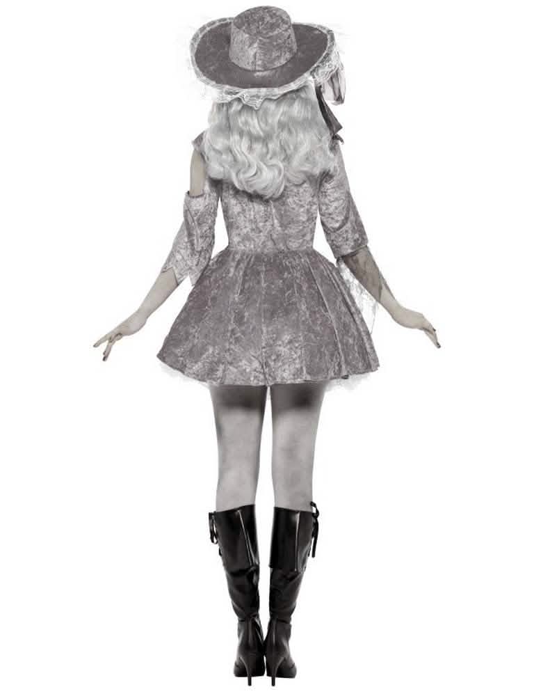 Déguisement fantôme pirate pour femme gris effet satiné vue de dos