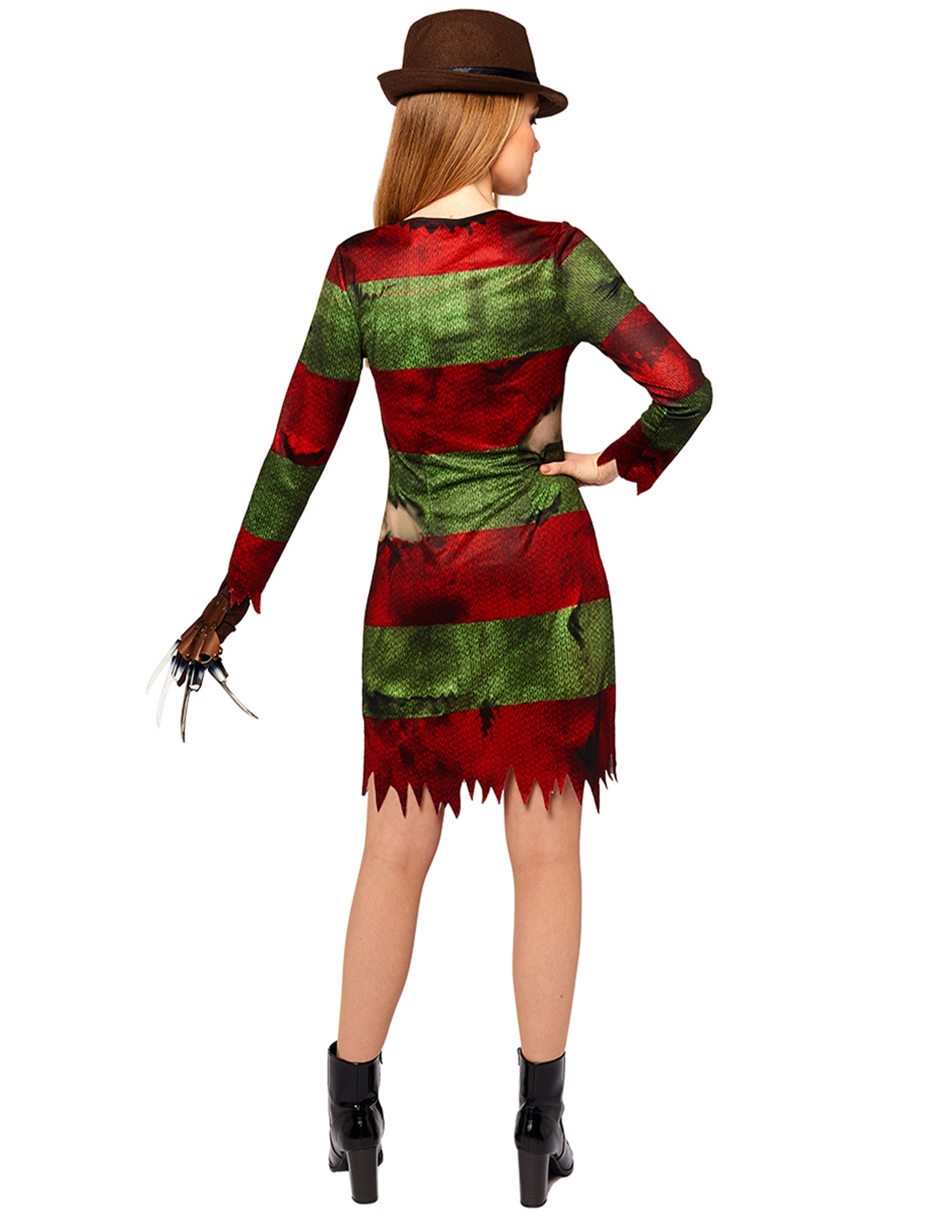 Vue de dos du déguisement Freddy Krueger pour femme