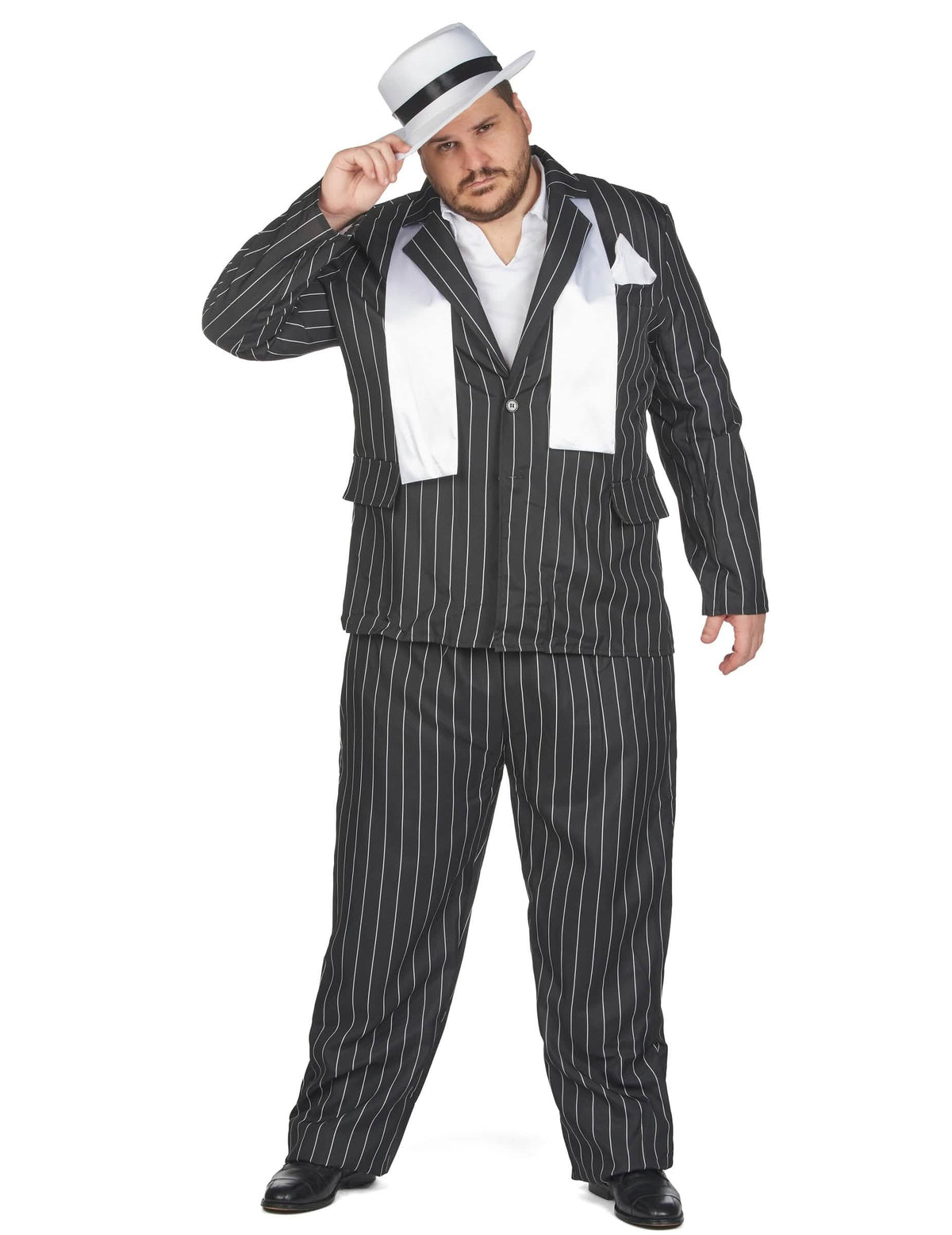 Vue de face portée du déguisement de gangster pour homme