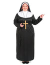 Déguisement de bonne soeur pour femme noir et blanc avec croix dorée