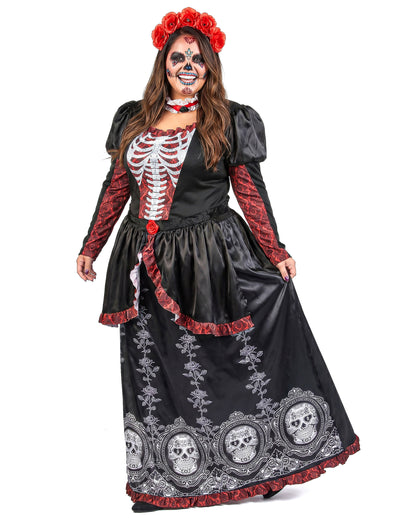 Déguisement grande taille robe longue Dia de los muertos femme