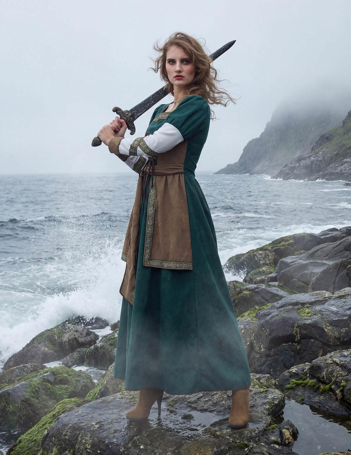 Vue de profil du déguisement guerrière viking luxe pour femme