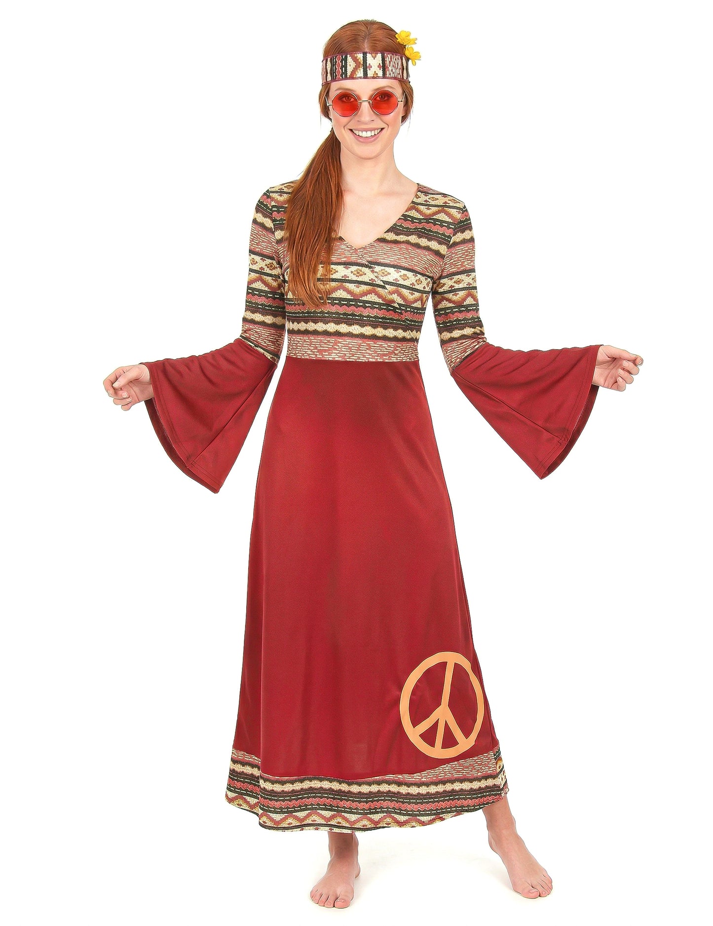 Bordeaux rood hippie kostuum voor vrouwen