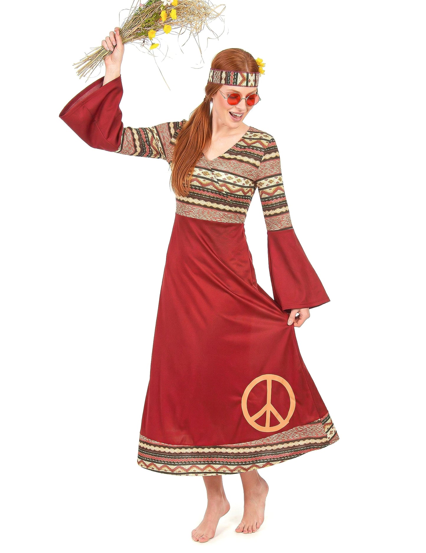 Bordeaux rood hippie kostuum voor vrouwen