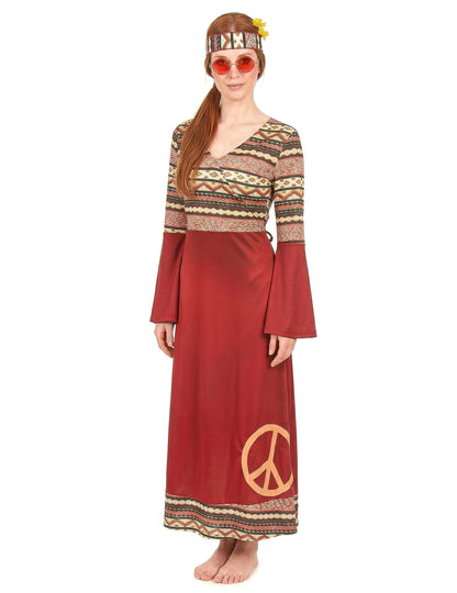 Bordeaux rood hippie kostuum voor vrouwen