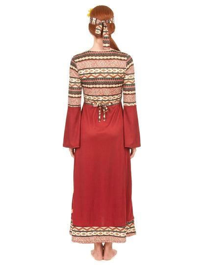 Bordeaux rood hippie kostuum voor vrouwen