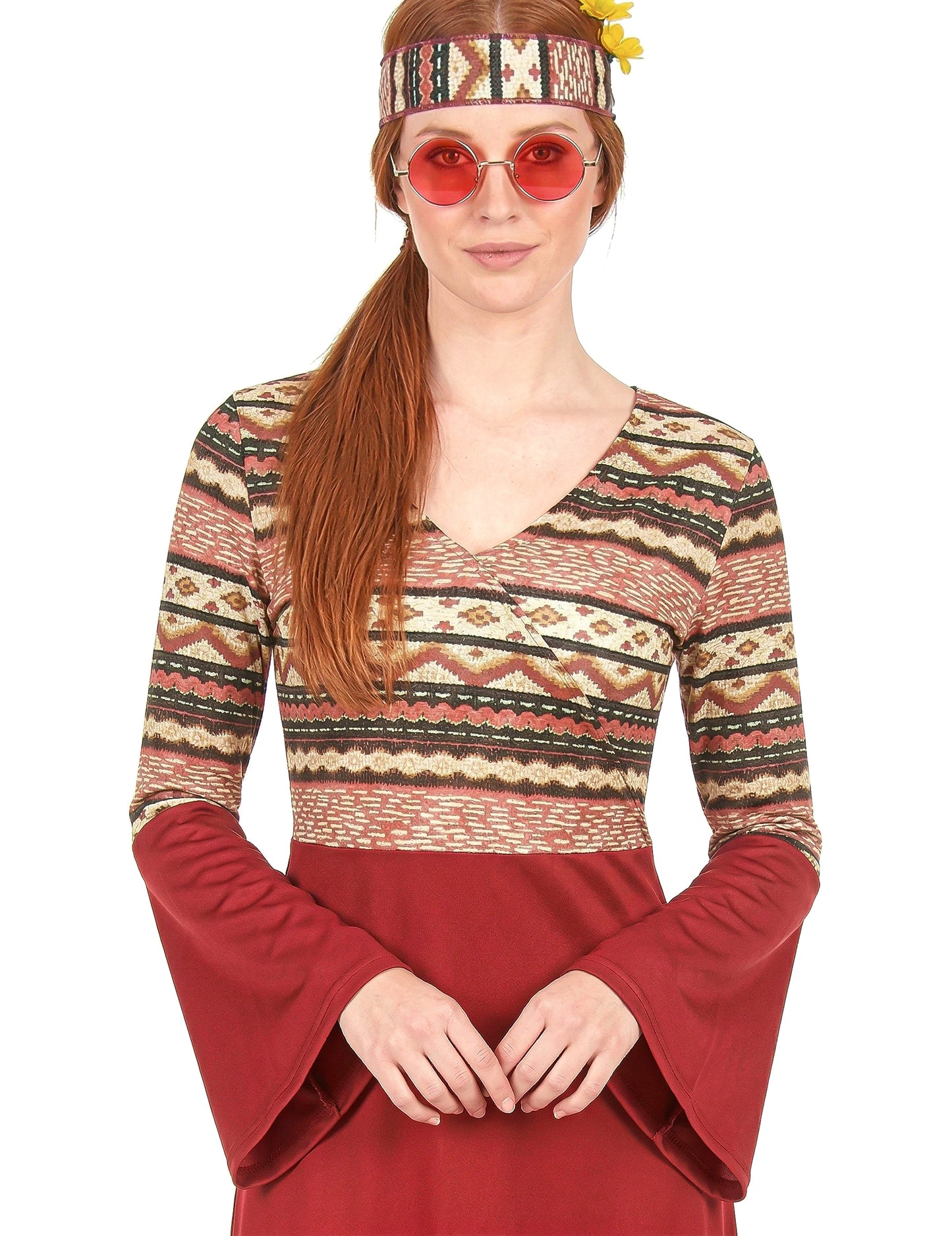 Bordeaux rood hippie kostuum voor vrouwen