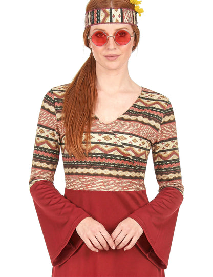 Bordeaux rood hippie kostuum voor vrouwen