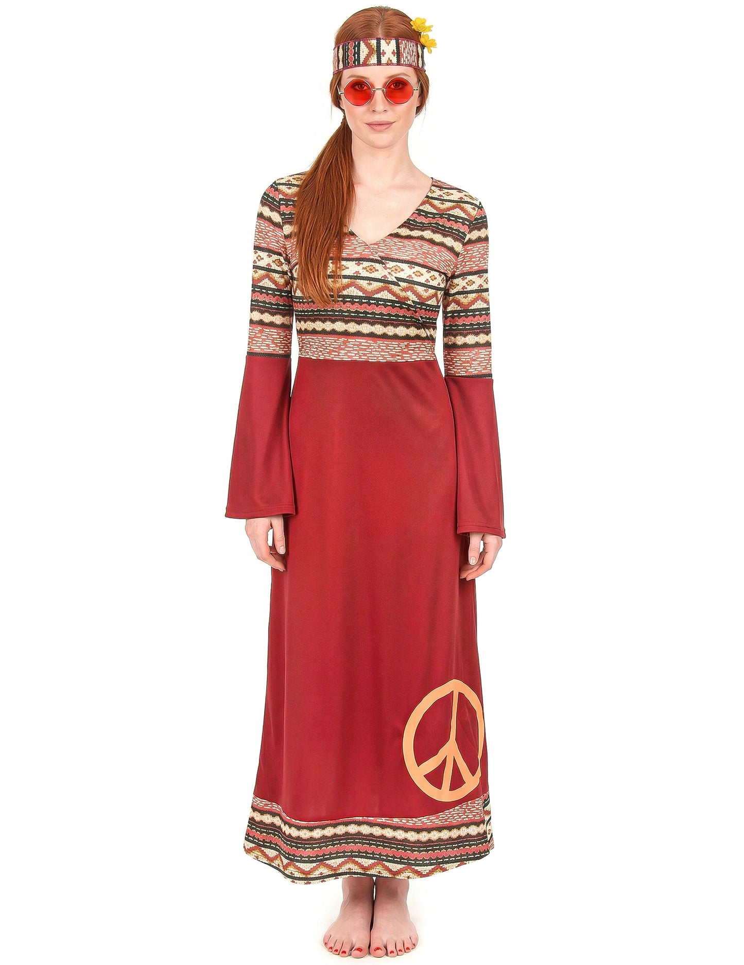 Bordeaux rood hippie kostuum voor vrouwen