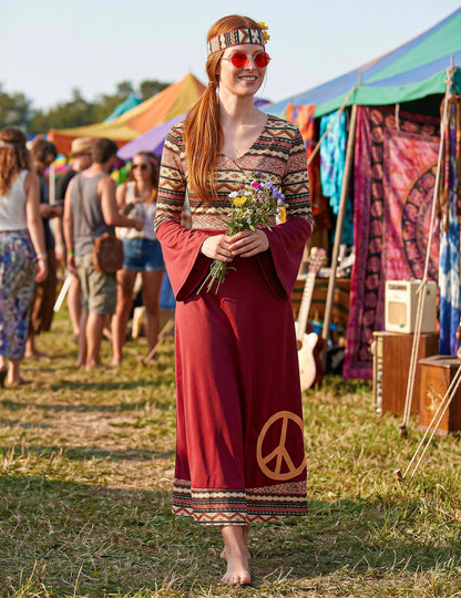 Bordeaux rood hippie kostuum voor vrouwen