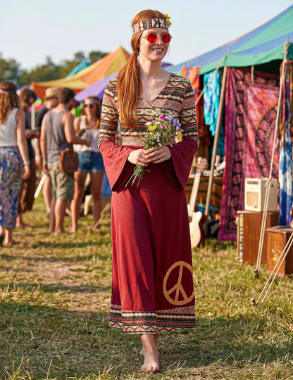 Bordeaux rood hippie kostuum voor vrouwen