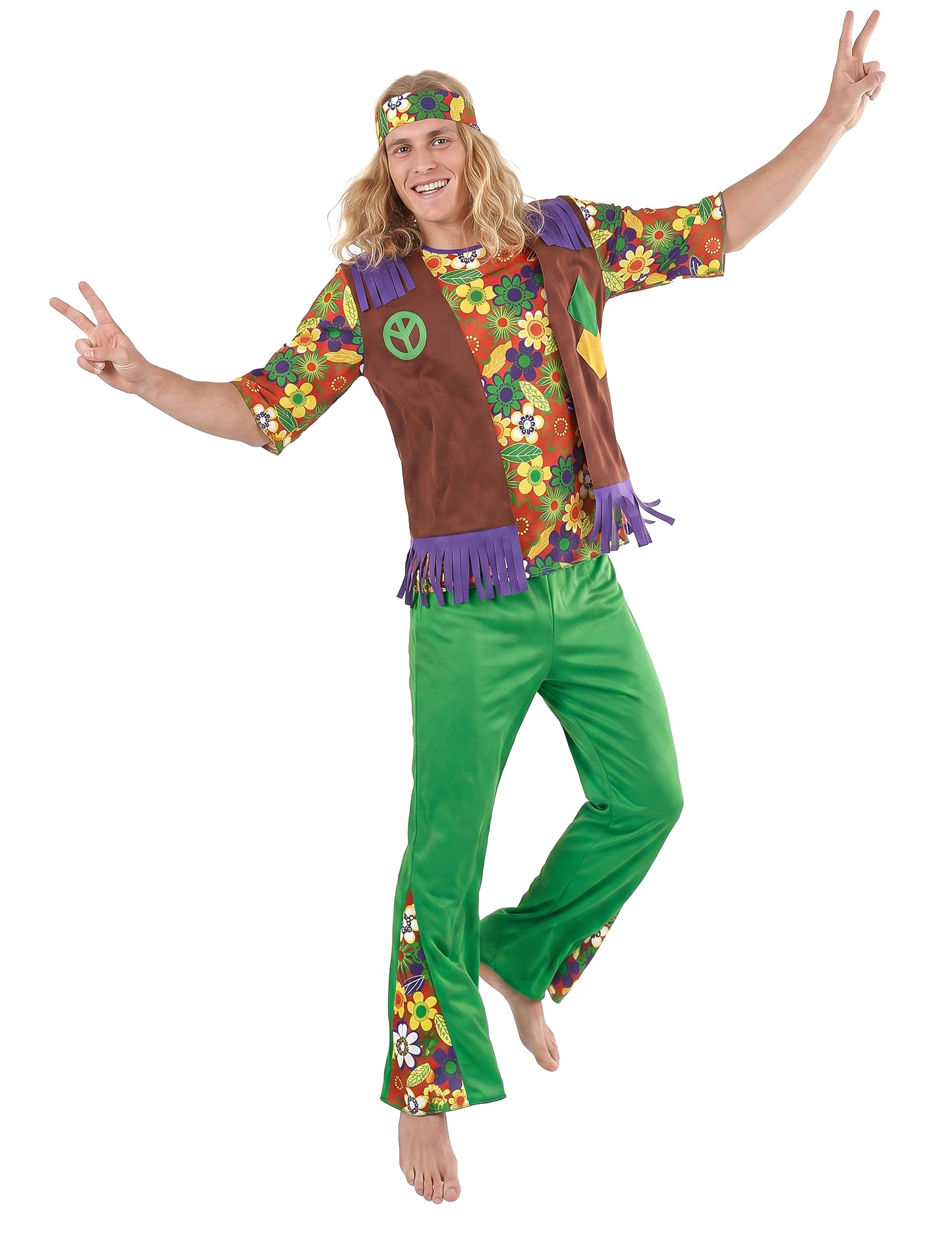 Kleurrijk Flower Power hippiekostuum voor mannen