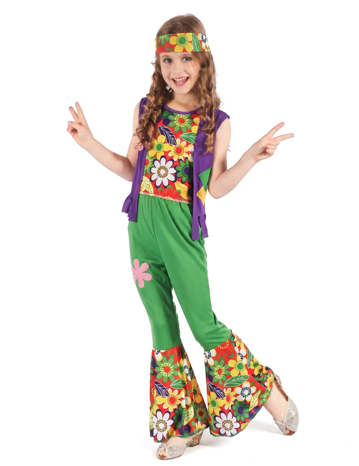 Déguisement hippie flower power vert fille