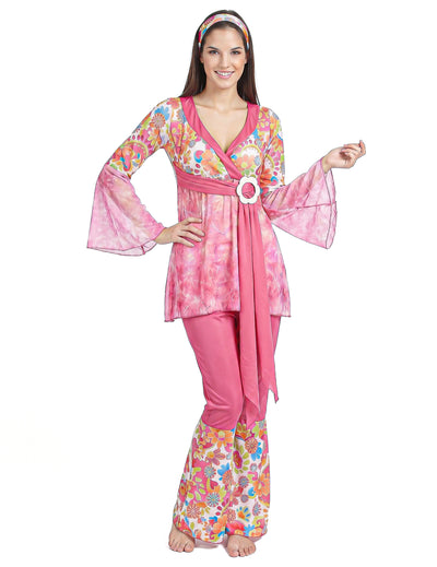 Roze hippiekostuum voor dames